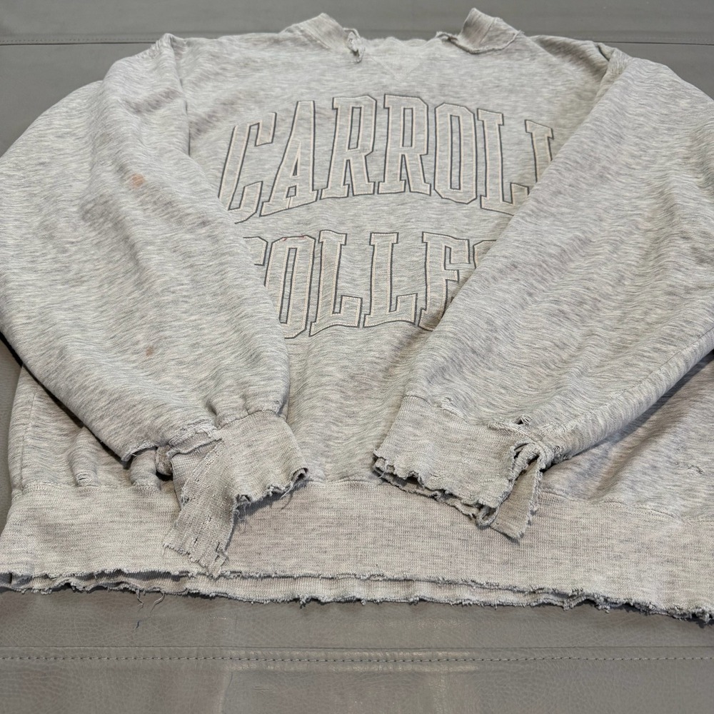 VTG Y2K Distress Carroll College Sweatshirt Grey Men Faded Skate Grunge-L-5219